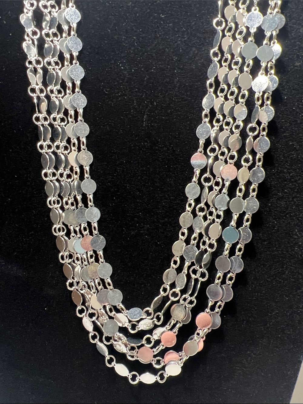 Sparkling Multi-Strand Silver Tone Disc Statement Necklace - Vintage - Picture 7 of 16